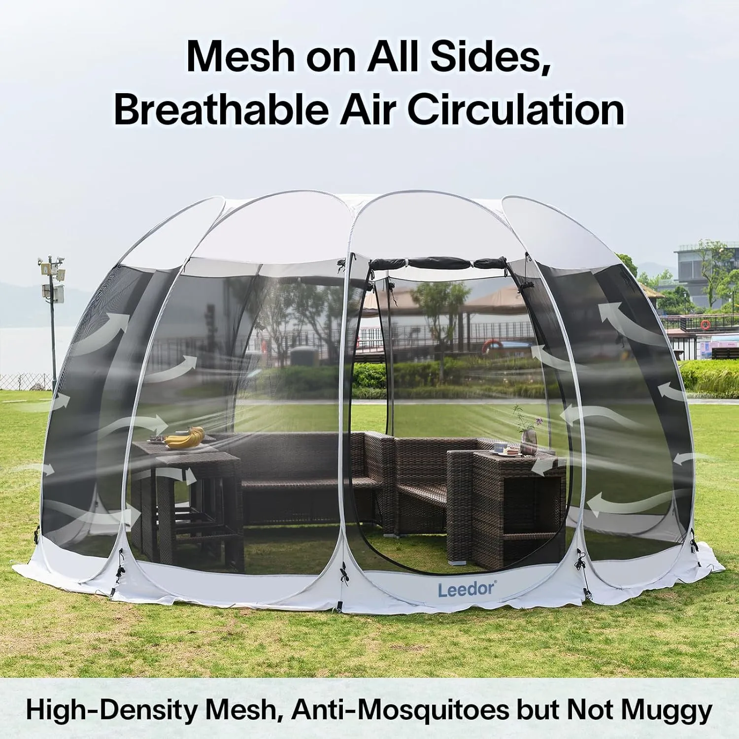 LEEDOR Pop Up Screen House, 6-10-15 Person Outdoor Screen Tent，Camping Screen Room with Carry Bag, Screened Gazebo with Mosquito Netting, Instant UV Resistant Sun Shelter for Garden, Patio, Backyard