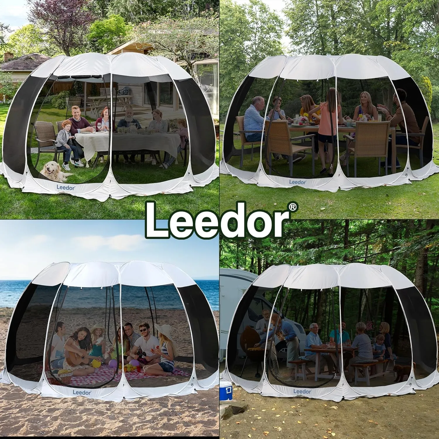 LEEDOR Pop Up Screen House, 6-10-15 Person Outdoor Screen Tent，Camping Screen Room with Carry Bag, Screened Gazebo with Mosquito Netting, Instant UV Resistant Sun Shelter for Garden, Patio, Backyard