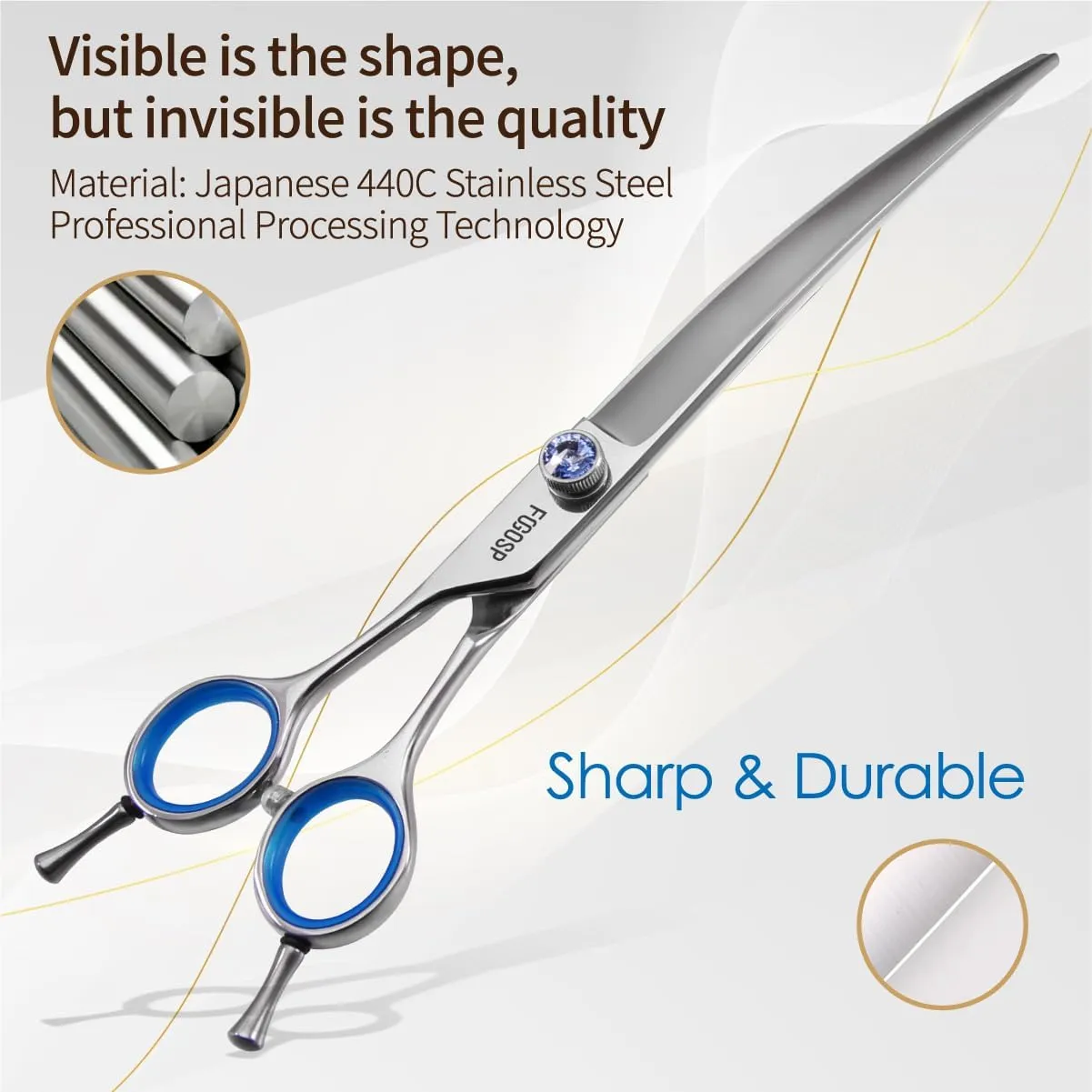 Left Handed Curved Dog Grooming Scissors 7.5 Inch Professional Shears for Poodle Large Pet 30 Degree Japanese 440C Super Sharp
