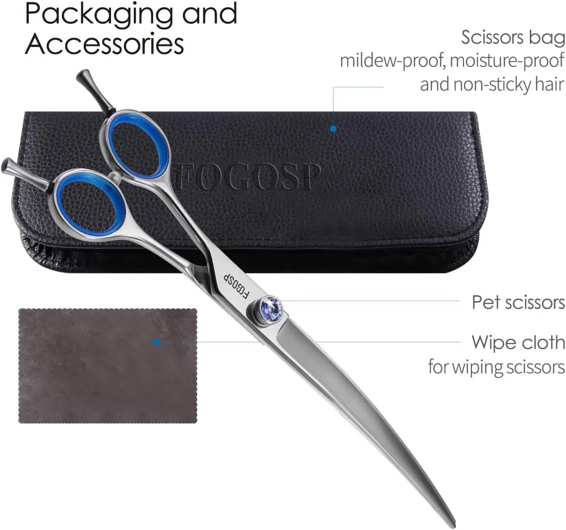 Left Handed Curved Dog Grooming Scissors 7.5 Inch Professional Shears for Poodle Large Pet 30 Degree Japanese 440C Super Sharp