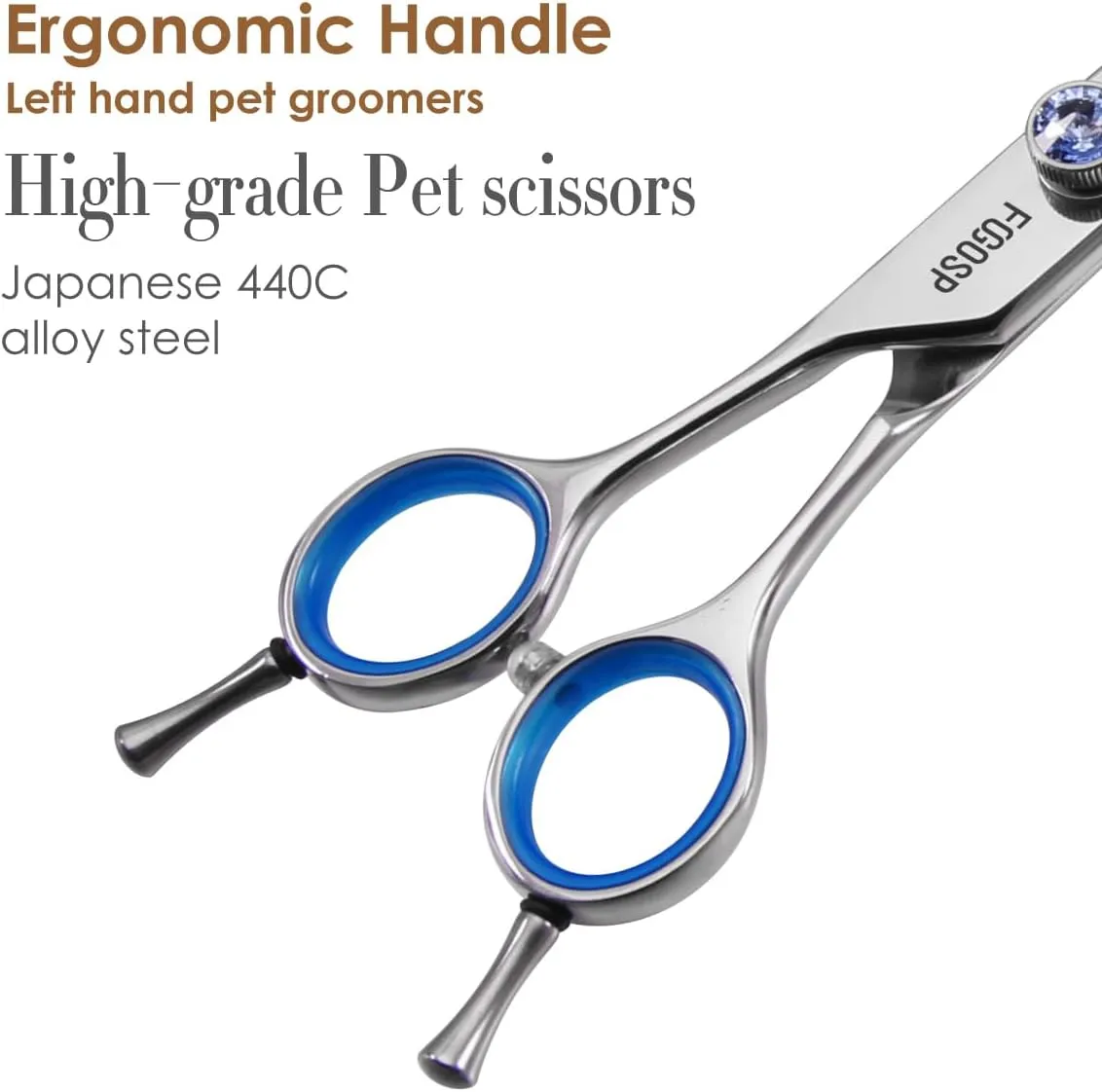 Left Handed Curved Dog Grooming Scissors 7.5 Inch Professional Shears for Poodle Large Pet 30 Degree Japanese 440C Super Sharp