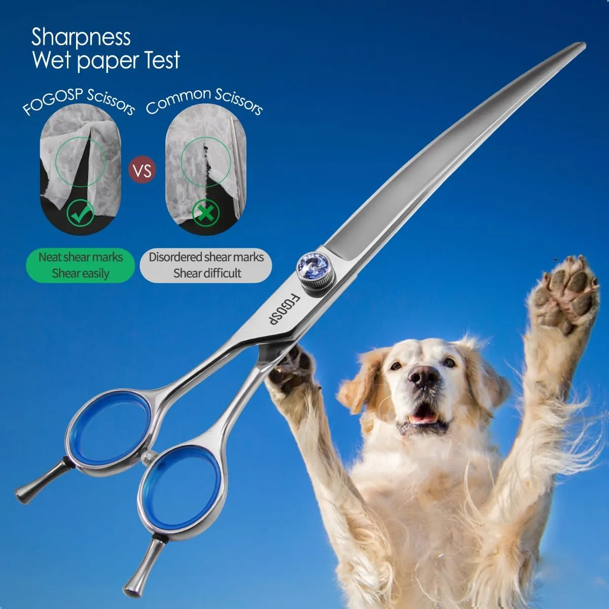 Left Handed Curved Dog Grooming Scissors 7.5 Inch Professional Shears for Poodle Large Pet 30 Degree Japanese 440C Super Sharp
