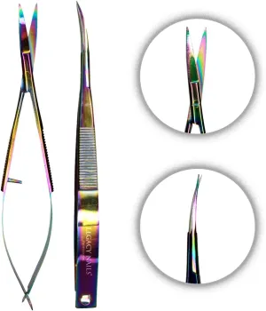 Legacy Nails Professional MULTICOLOR RUSSIAN MANICURE CUTICLE SCISSOR in Stainless Steel - Ideal for russian manicure - Trims excess of cuticle - Curved-and-sharp - Squeeze-handle