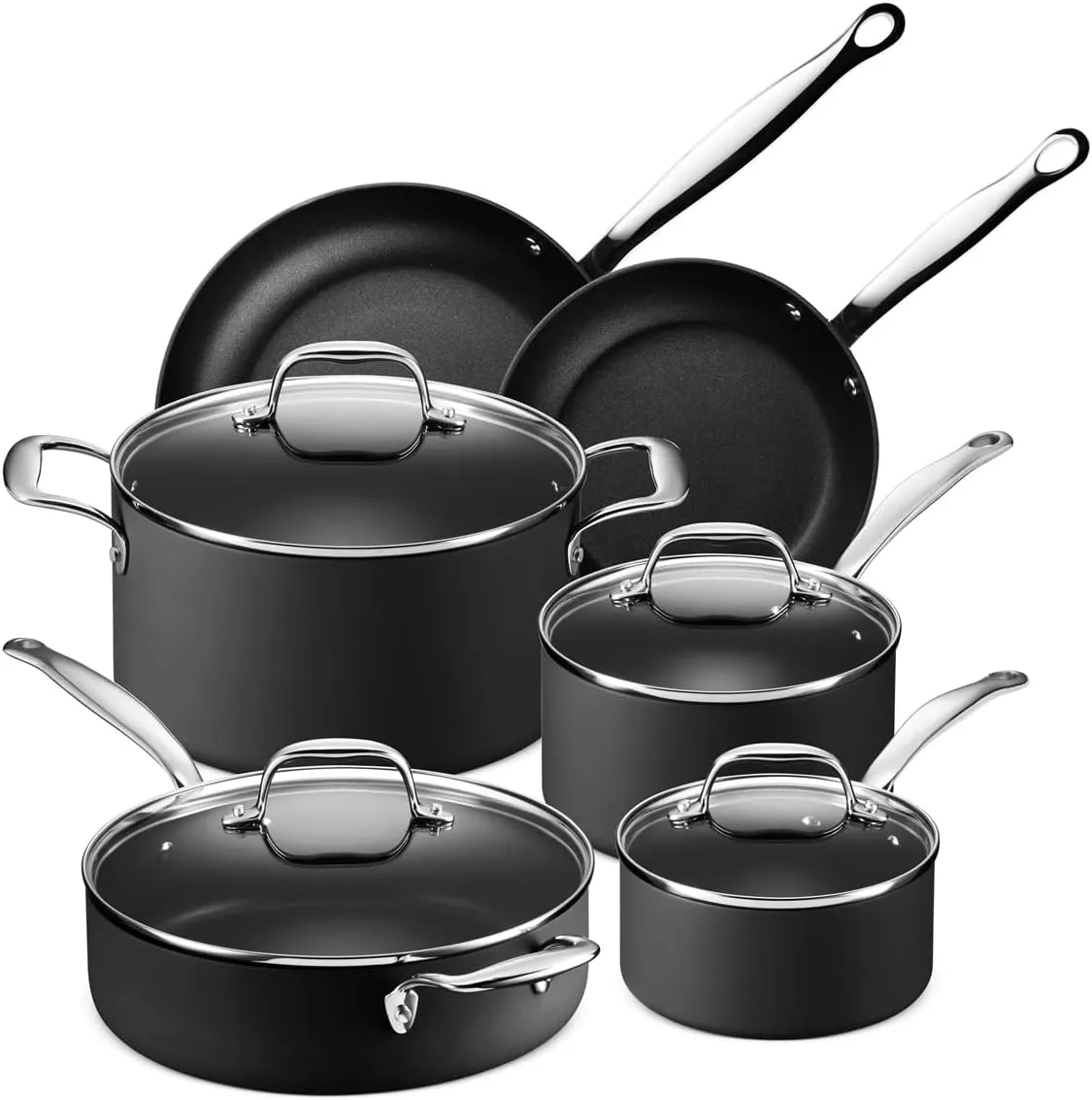 Legend Slick 10 pc Hard Anodized Nonstick Cookware - Next Gen Hard Anodized Aluminum & Steel Chef Grade Pots and Pans Set for Home - PFOA Free, Non-Toxic Non-Stick Surface - Oven & Dishwasher Safe