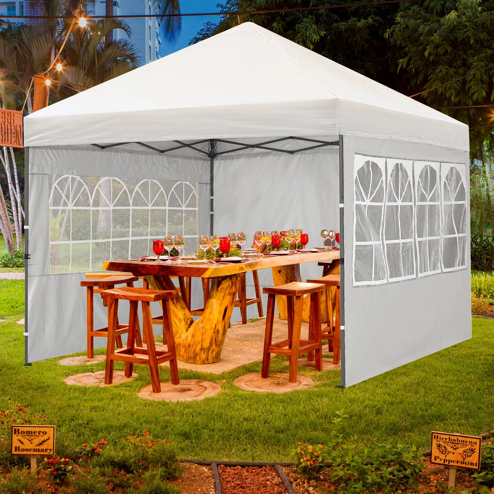 Leisure Sports 10x10 Pop Up Canopy Tent with Church Window Sidewalls-CA