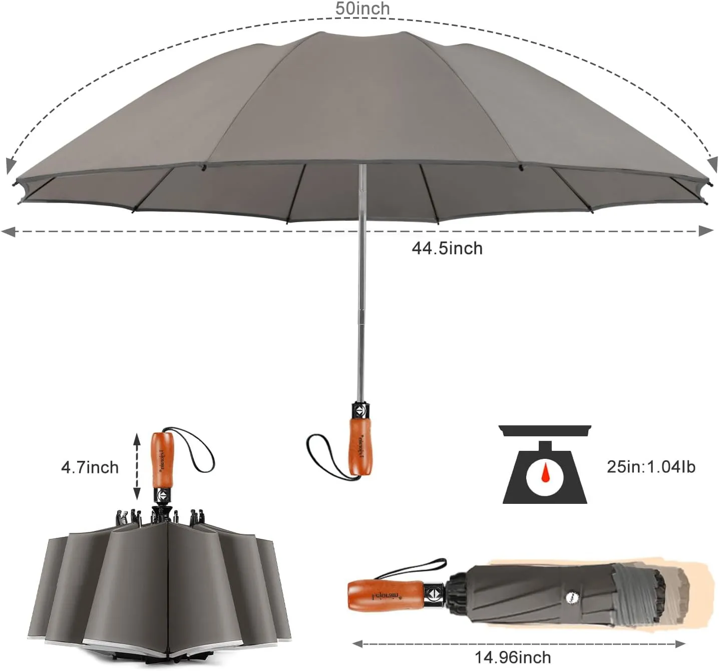 Lejorain Golf Large Inverted Umbrella - Black Big Windproof Heavy Duty Upside Down 54in Compact Car Automatic Folding Reflective Umbrella