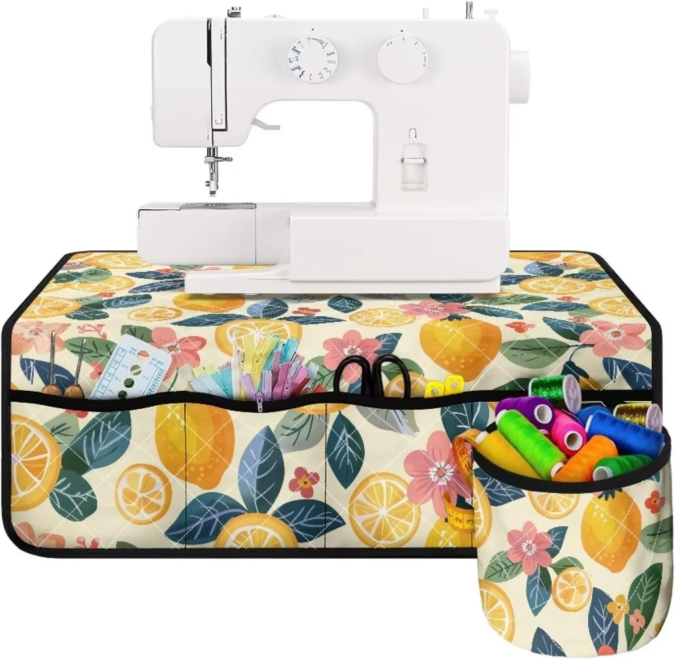 Lemon Sewing Machine Mat for Table with Extra Cylinder Bag Organizer Anti-Vibration - Ideal for Sewing Machine Case and Sewing Supplies Storage