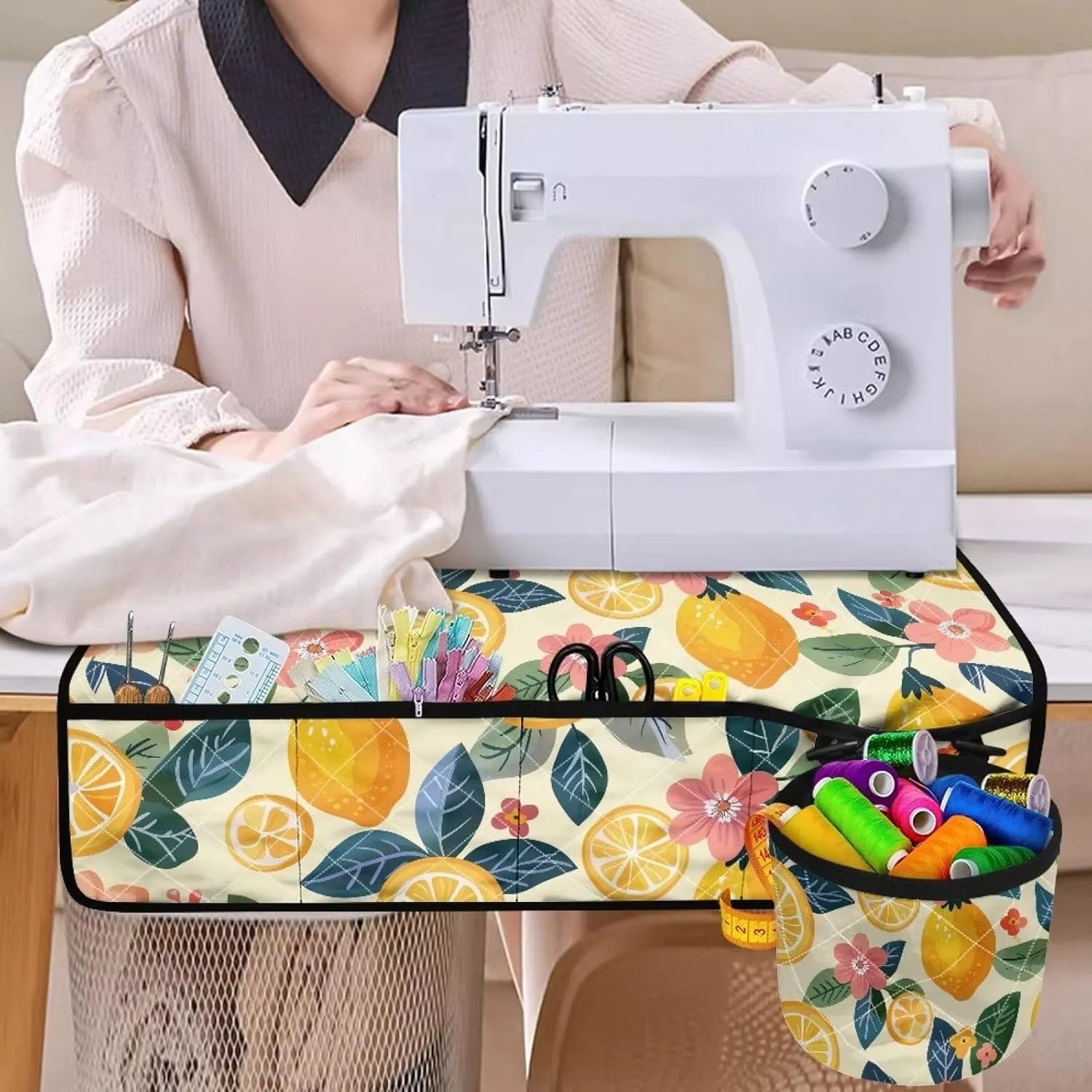 Lemon Sewing Machine Mat for Table with Extra Cylinder Bag Organizer Anti-Vibration - Ideal for Sewing Machine Case and Sewing Supplies Storage