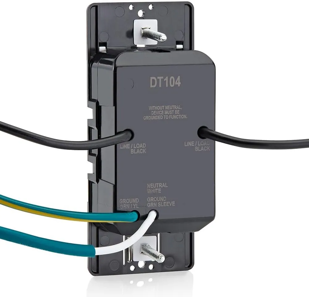 Leviton Countdown Timer Switch for household lights, heaters and exhaust fans, 30 min, 1-2-4 hour, No Neutral Wire Required, Single Pole, 15A, 1/2 HP/9.8A Fan/Motor, DT104-1LW, White