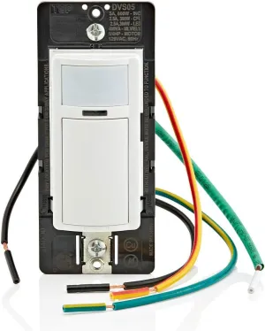 Leviton DVS05-1LZ Decora Vacancy Motion Sensor In-Wall Switch, Manual-On, 5A, Works as Single Pole or 3-Way, White/Ivory/Light Almond