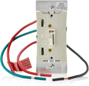 Leviton Toggle Slide Dimmer Switch for Magnetic Low Voltage, LED, Halogen and Incandescent Bulbs, TSM10-1LT, Light Almond