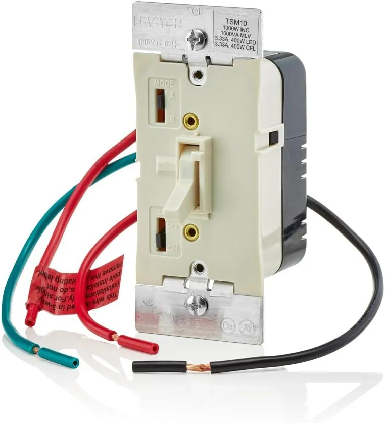 Leviton Toggle Slide Dimmer Switch for Magnetic Low Voltage, LED, Halogen and Incandescent Bulbs, TSM10-1LT, Light Almond