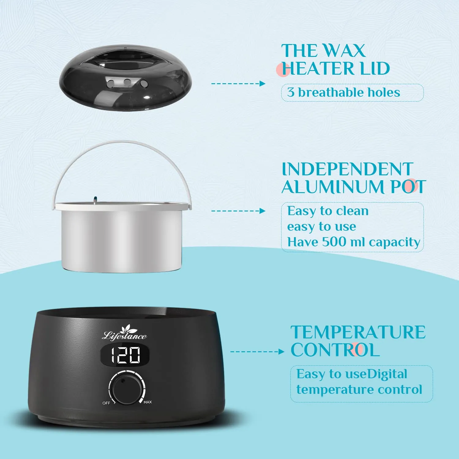Lifestance Professional Wax Pot Warmer, L2 Premium Digital Wax Melt Machine for Hair Removal, 500ml 14oz LCD Wax Heater for Hard Wax Beads Fast Heat, Home Waxing for Body Brazilian Bikini Face Eyebrow