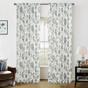Light Blue Vintage Curtains or Living Room,Floral Dusty Blue Gray Off White Birds Patterned Coastal Farmhouse Semi Blackout Curtains for Bedroom 84 Inch Length 2 Panels Set