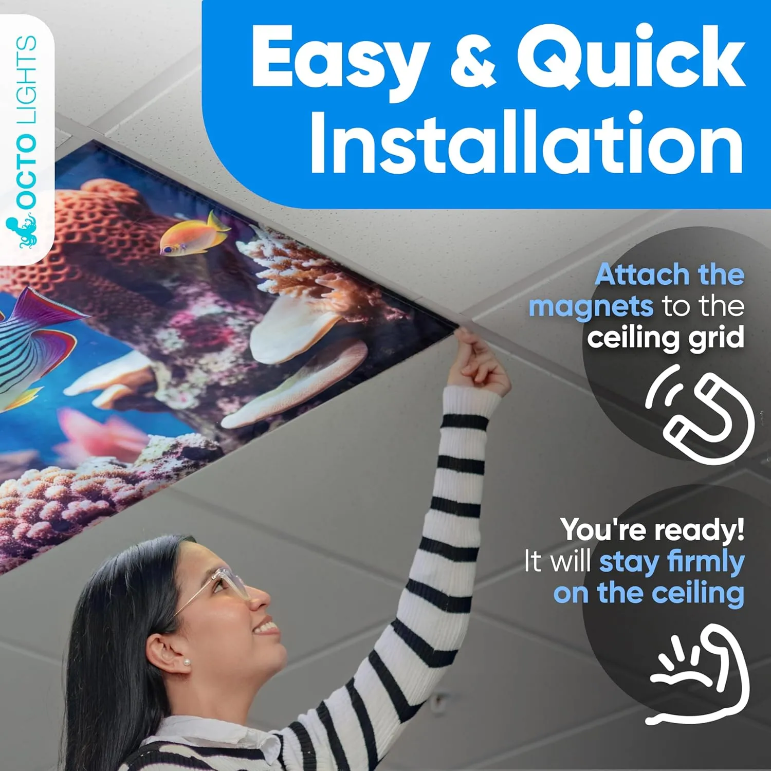 Light Covers for Ceiling Lights Classroom - Magnetic Ocean Cover for Fluorescent Or LED Fixture - Must Haves for Teacher Supplies - Home, Office Cubicle Decor - Calming Overhead Lighting