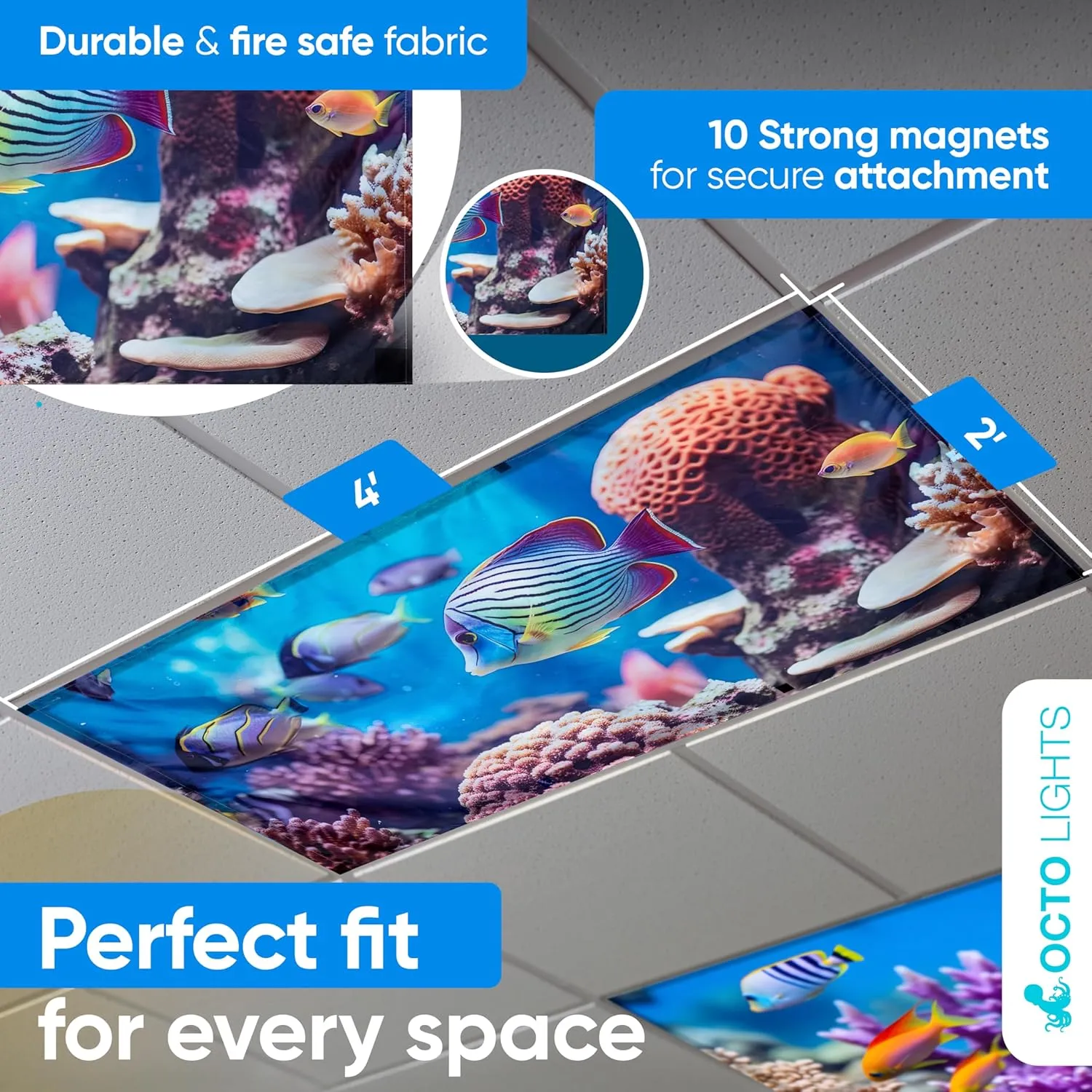 Light Covers for Ceiling Lights Classroom - Magnetic Ocean Cover for Fluorescent Or LED Fixture - Must Haves for Teacher Supplies - Home, Office Cubicle Decor - Calming Overhead Lighting