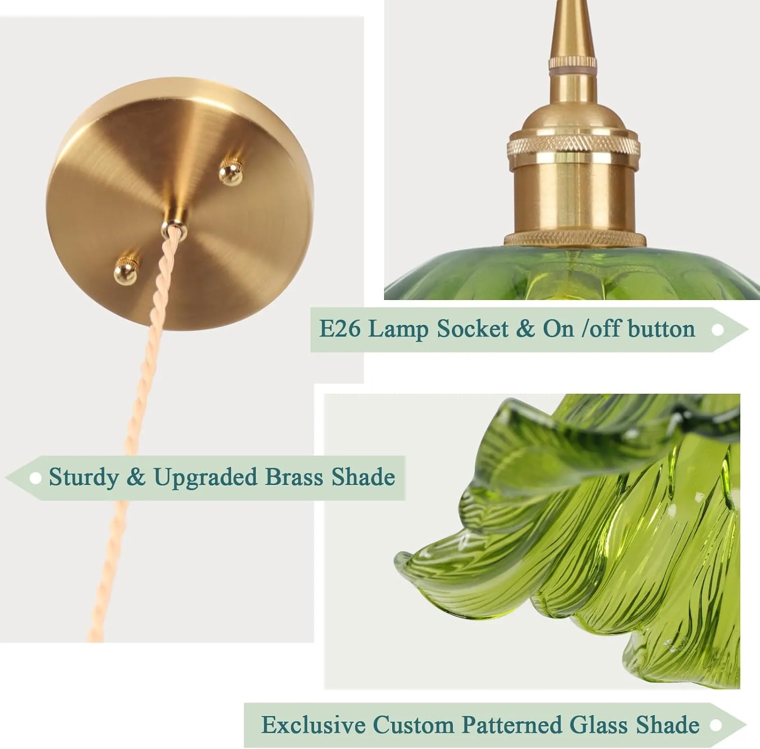 Light Glass Pendant Light,Green Vintage Light Fixtures,8.7 inch E26 Flower Pendant Lights Kitchen Island Contains one 3000K Bulb for Bedroom Hotel Dining Room 1 Light