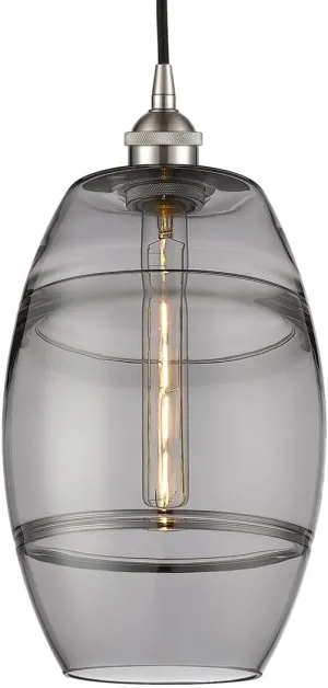 Lighting 616-1P-SN-G557-8SM VAZ - 1 Light Cord Hung Mini Pendant in Industrial Style-9.88 Inches Tall and 8 Inches Wide, Finish Color: Brushed Satin Nickel, Glass Color: Light Smoke