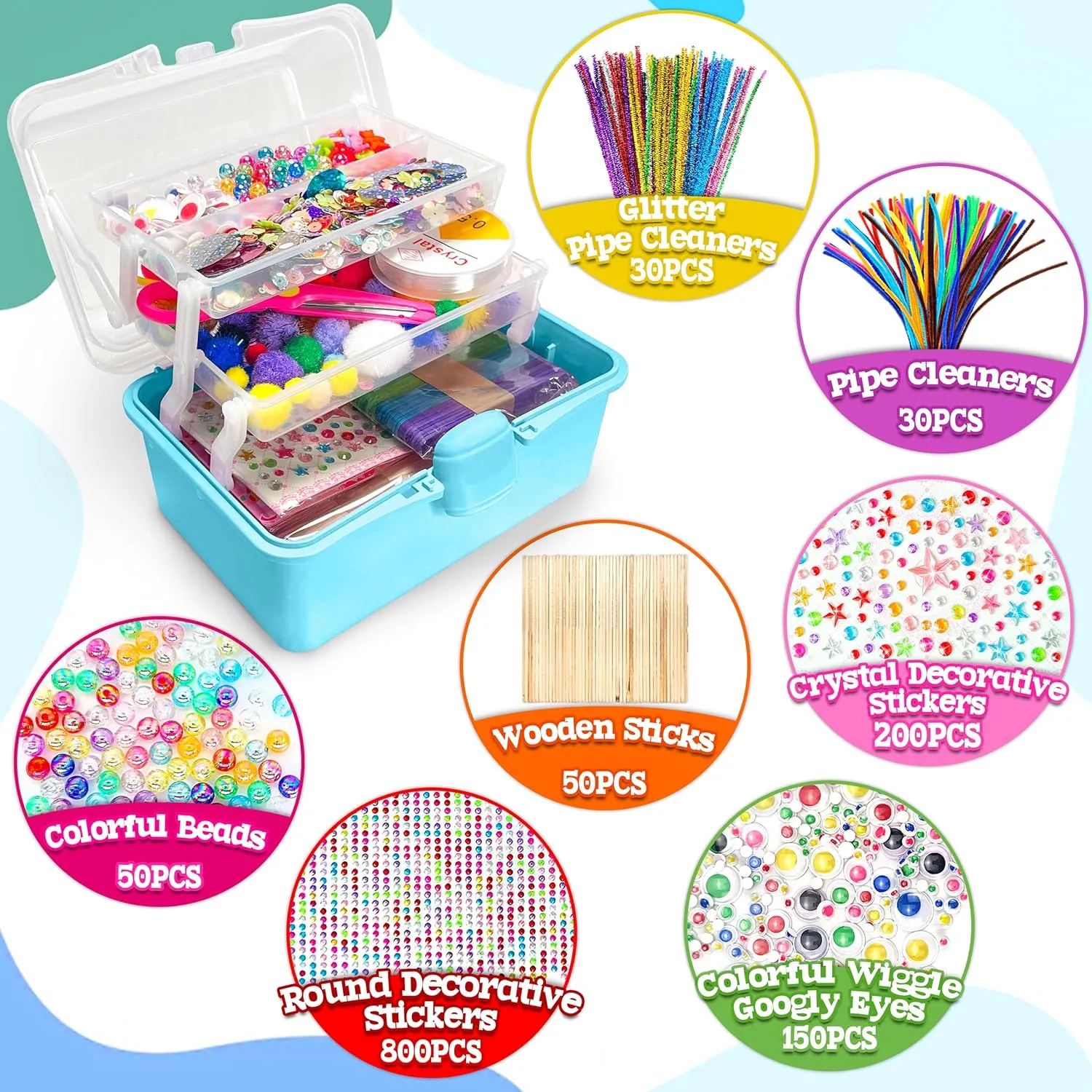 LINAYE 2500 PCS Arts and Crafts Supplies for Kids, DIY Craft Supplies Kit Box for Ages 6-8, Arts and Crafts Kit for Kids, Crafting Supply Set for Girls Boys Birthday Christmas Gifts, Blue