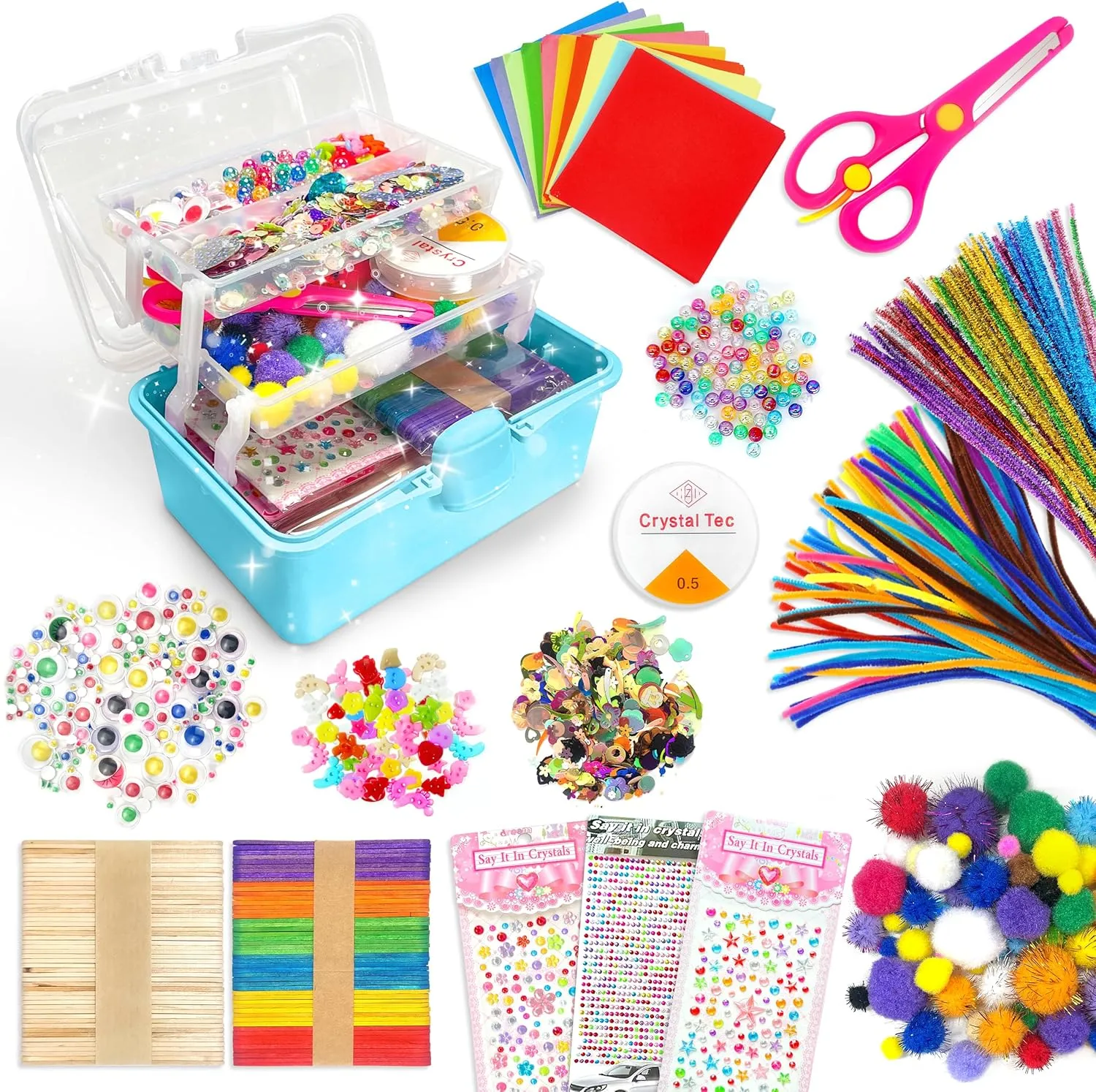 LINAYE 2500 PCS Arts and Crafts Supplies for Kids, DIY Craft Supplies Kit Box for Ages 6-8, Arts and Crafts Kit for Kids, Crafting Supply Set for Girls Boys Birthday Christmas Gifts, Blue
