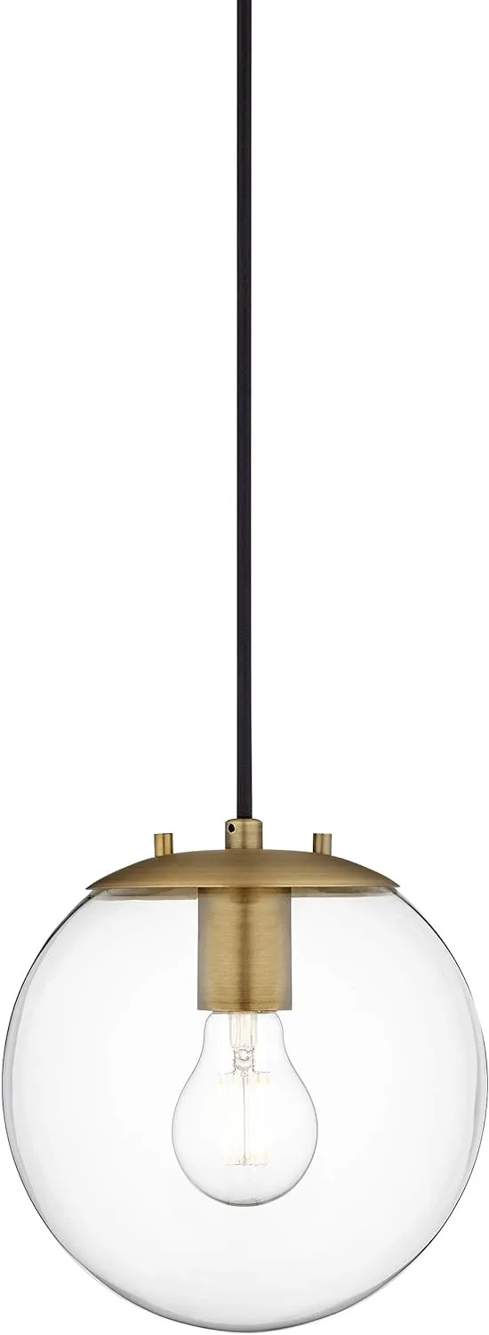 Linea di Liara Sferra Modern Large Glass Pendant Light Kitchen Island Brass Pendant Lighting Clear Glass Globe Pendant Light Mid Century Hanging Light Fixture, LED Bulb Included, UL Listed