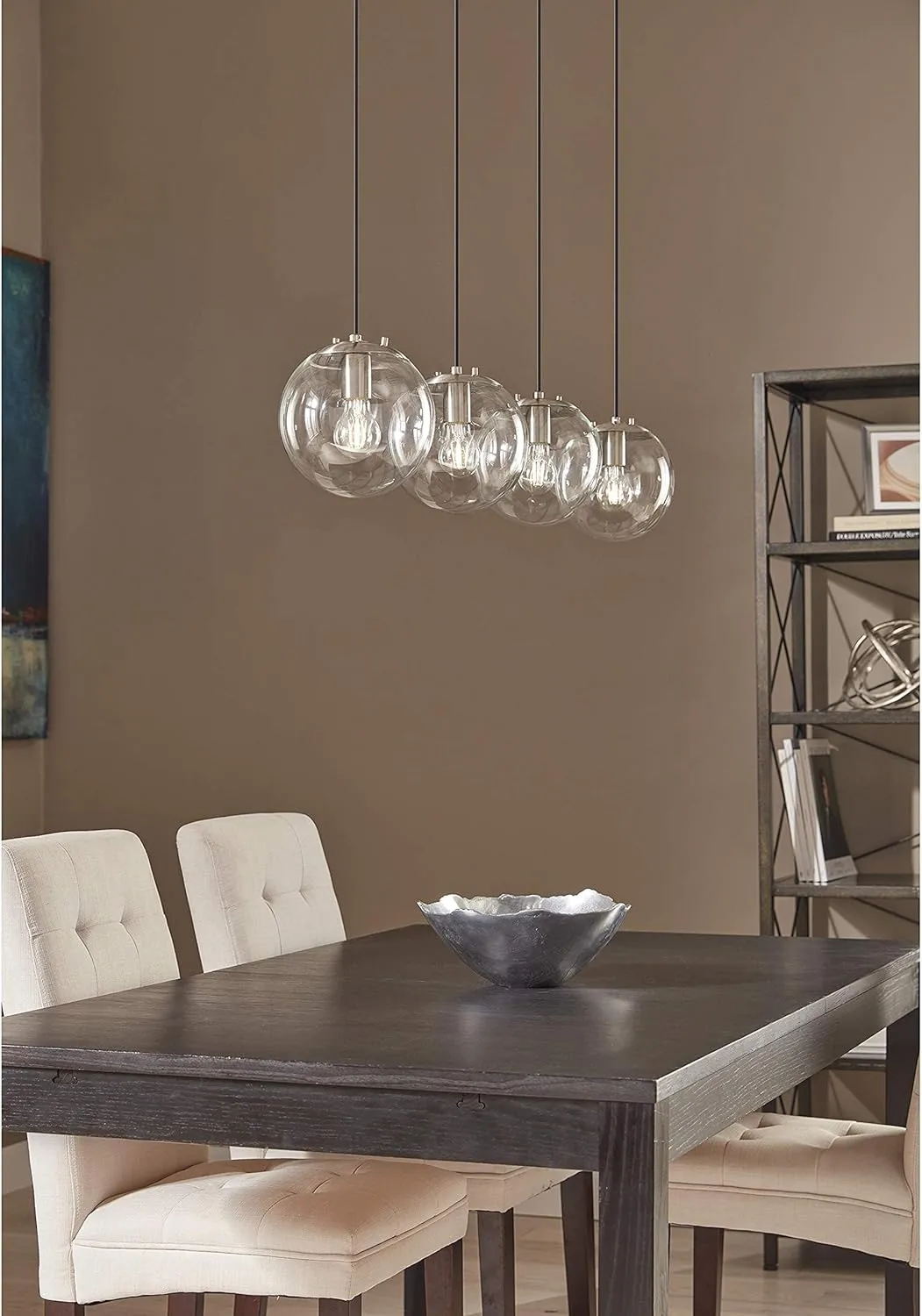 Linea di Liara Sferra Modern Large Glass Pendant Light Kitchen Island Brushed Nickel Pendant Lighting Clear Glass Globe Pendant Light Mid Century Hanging Light Fixture, LED Bulb Included, UL Listed