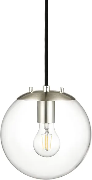 Linea di Liara Sferra Modern Large Glass Pendant Light Kitchen Island Brushed Nickel Pendant Lighting Clear Glass Globe Pendant Light Mid Century Hanging Light Fixture, LED Bulb Included, UL Listed