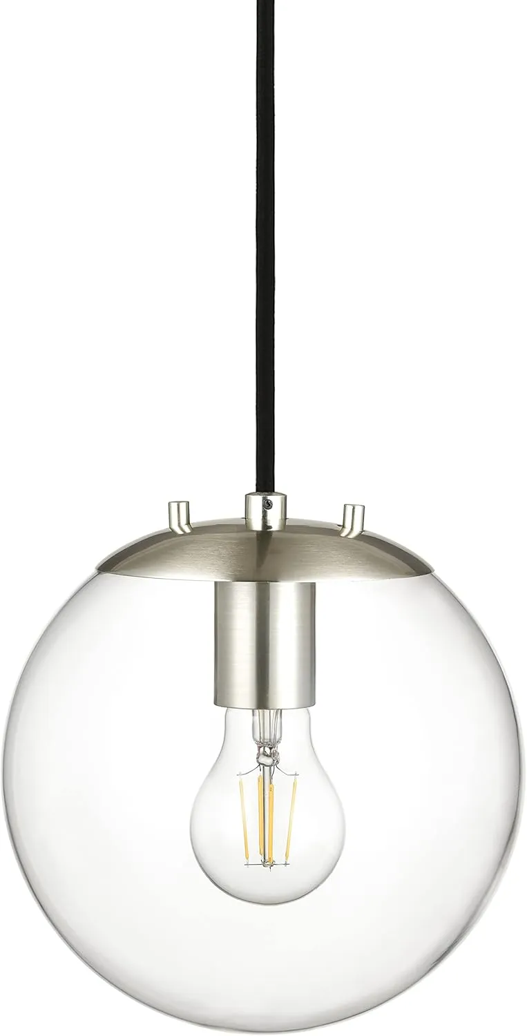 Linea di Liara Sferra Modern Large Glass Pendant Light Kitchen Island Brushed Nickel Pendant Lighting Clear Glass Globe Pendant Light Mid Century Hanging Light Fixture, LED Bulb Included, UL Listed