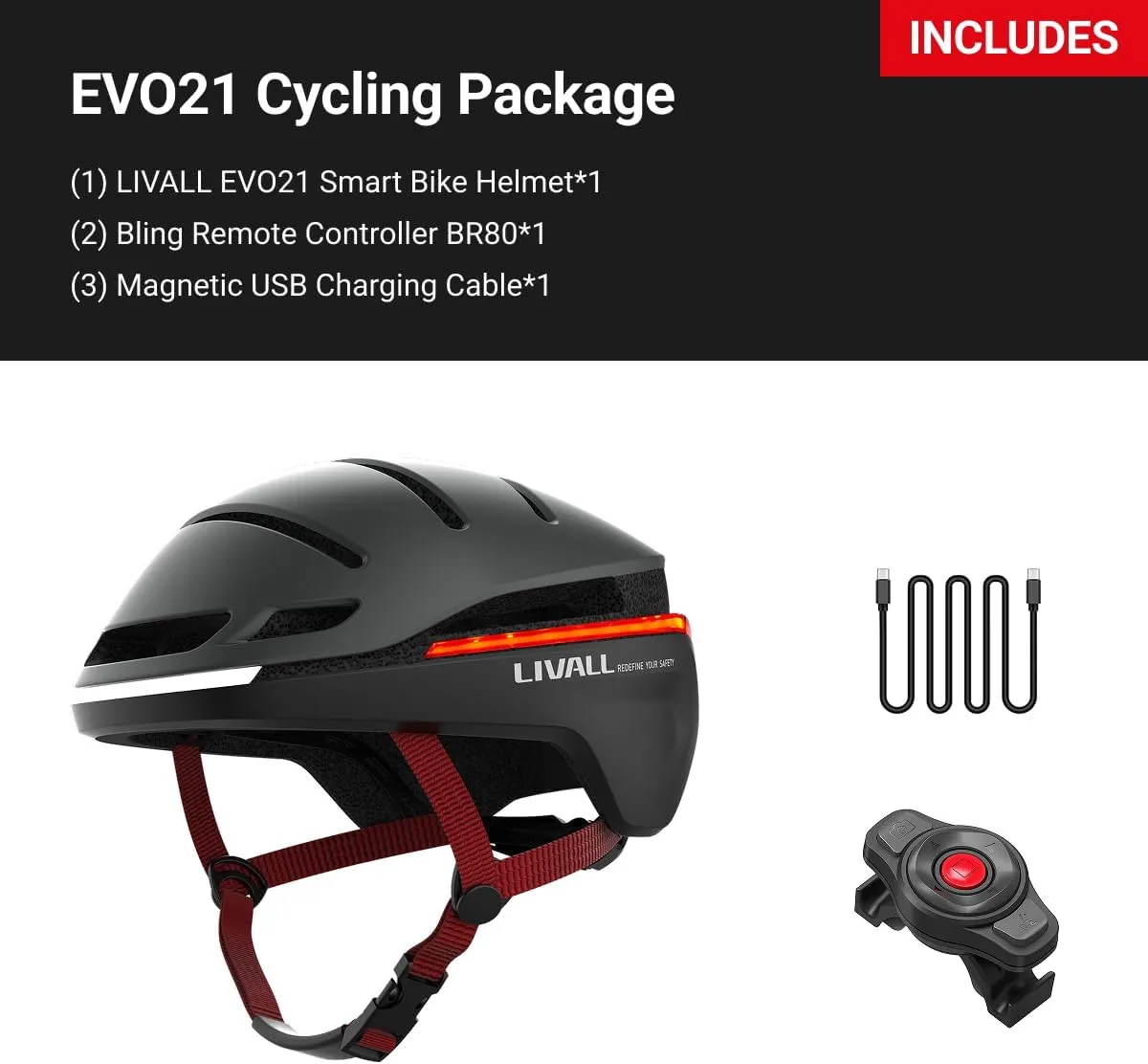LIVALL EVO21 Smart Bike Helmet with Light, Smart Helmet with Wide-Angle Light | Turn Signals | Brake Warning Light | Fall Detection, Bike Helmets for Men Women, Bicycle Helmet for Urban Commuter