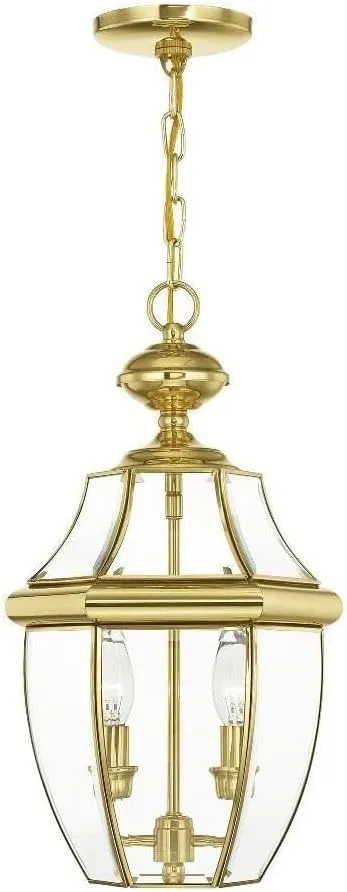 Livex Lighting 2255-02 Monterey 2-Light Outdoor Hanging Lantern, Polished Brass