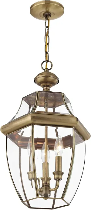 Livex Lighting 2355-01 Monterey 3-Light Outdoor Hanging Lantern, Antique Brass