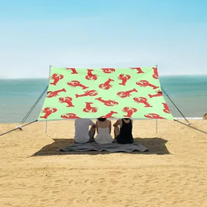 Lobster on A Green Beach Camping Tent Sun Shelter for Whole Family, Beach Shade Canopy with UPF50  UV Protection,Easy Set Up and Carry,Outdoor Shade for Trips, Fishing, Backyard Fun Picnics