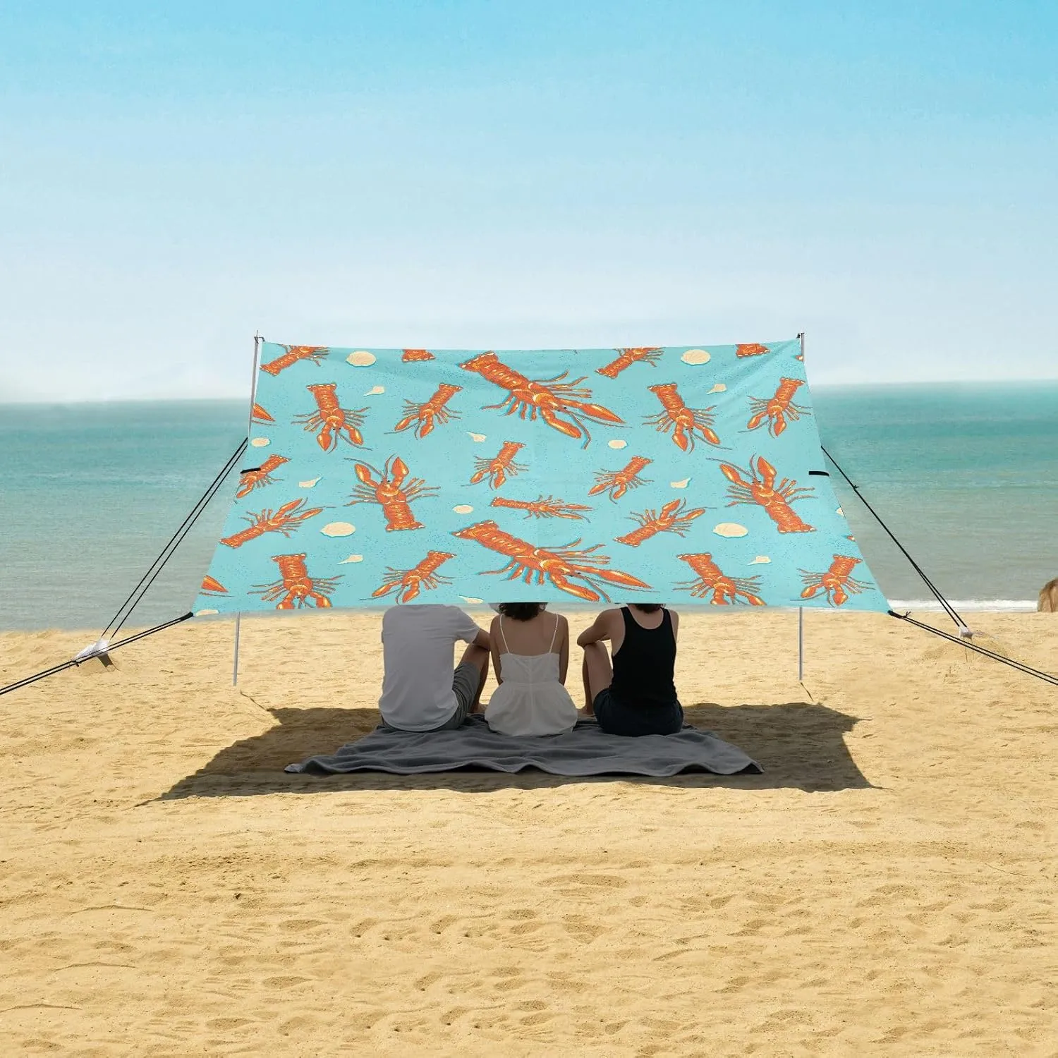 Lobster Pattern Cute Beach Camping Tent Sun Shelter for Whole Family, Beach Shade Canopy with UPF50  UV Protection,Easy Set Up and Carry,Outdoor Shade for Trips, Fishing, Backyard Fun Picnics