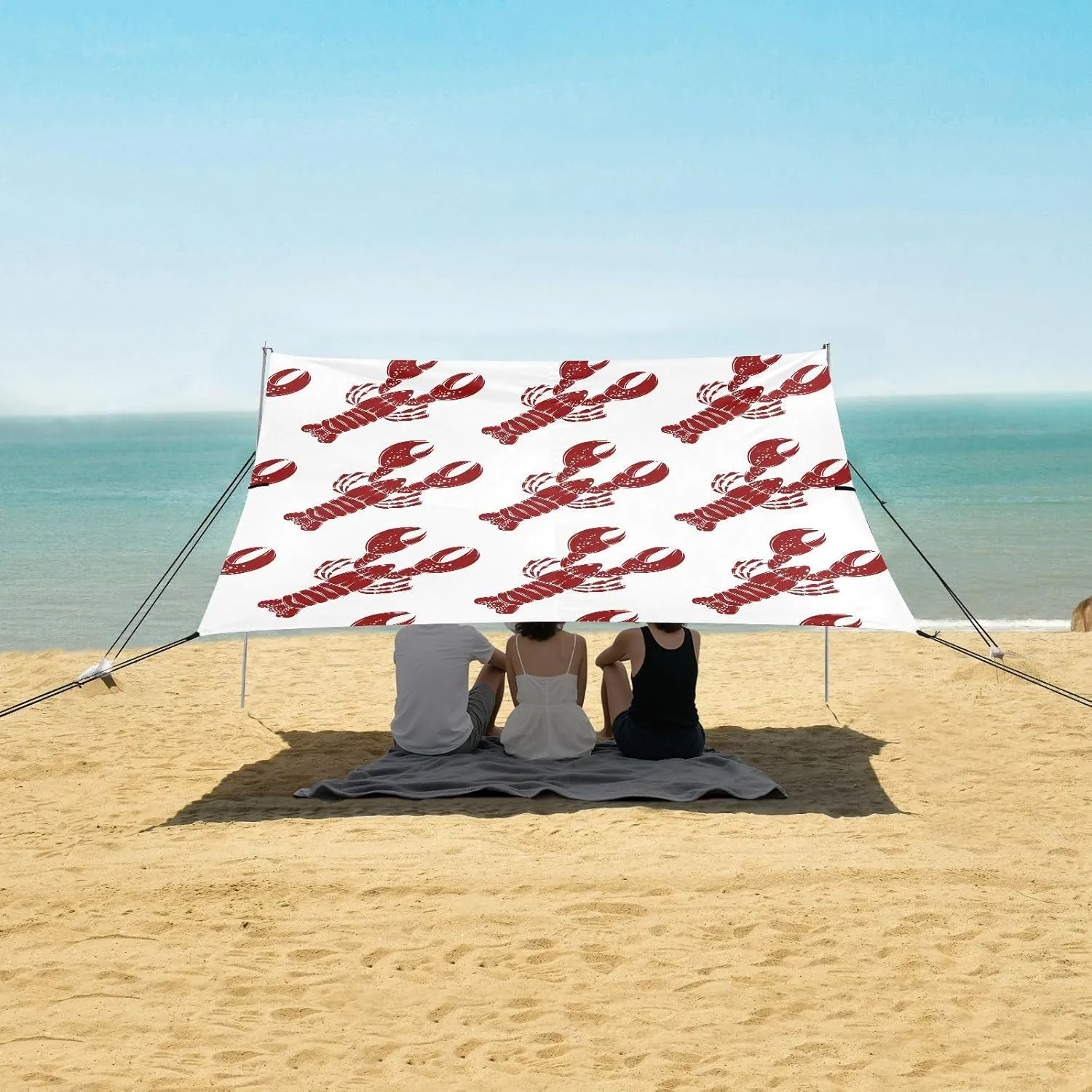 Lobster Red Sea Marine Beach Camping Tent Sun Shelter for Whole Family, Beach Shade Canopy with UPF50  UV Protection,Easy Set Up and Carry,Outdoor Shade for Trips, Fishing, Backyard Fun Picnics