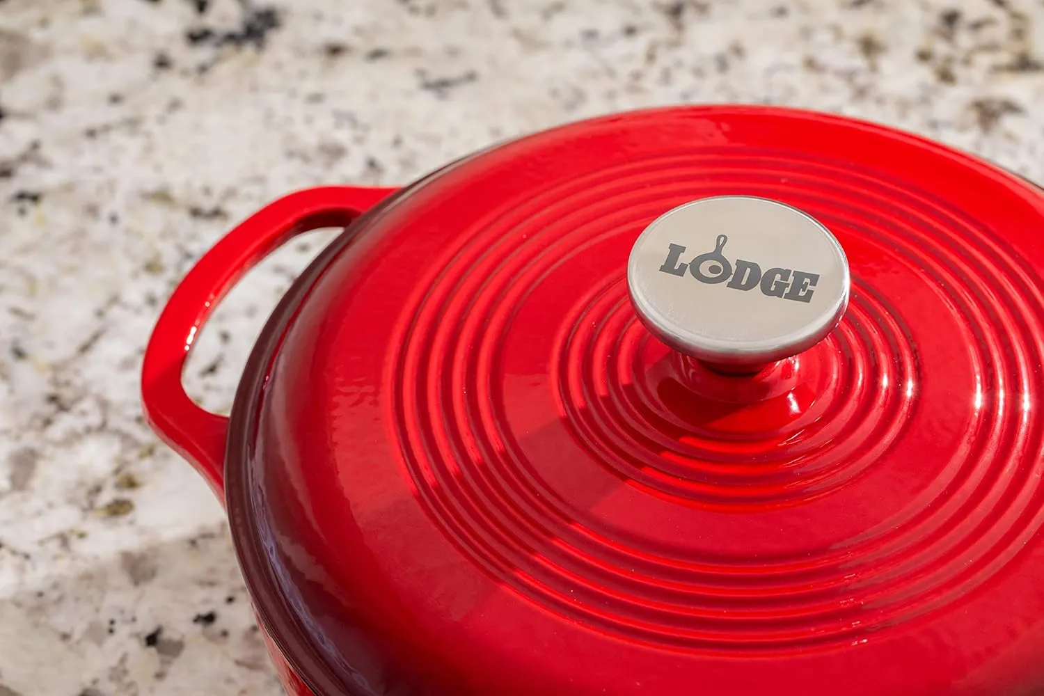 Lodge 3 Quart Enameled Cast Iron Dutch Oven with Lid – Dual Handles – Oven Safe up to 500° F or on Stovetop - Use to Marinate, Cook, Bake, Refrigerate and Serve – Island Spice Red