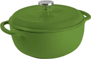 Lodge 6 Quart Enameled Cast Iron Dutch Oven with Lid – Dual Handles – Oven Safe up to 500° F or on Stovetop - Use to Marinate, Cook, Bake, Refrigerate and Serve – Avocado