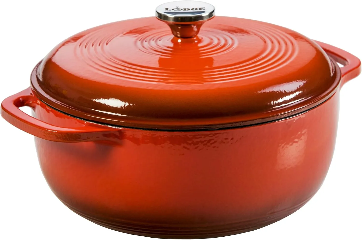 Lodge 6 Quart Enameled Cast Iron Dutch Oven with Lid – Dual Handles – Oven Safe up to 500° F or on Stovetop - Use to Marinate, Cook, Bake, Refrigerate and Serve – Poppy