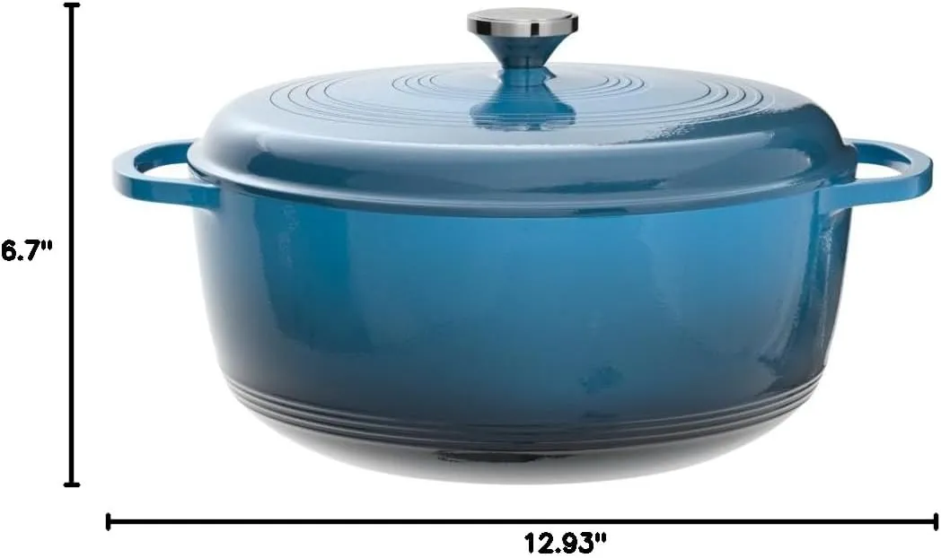 Lodge 7.5 Quart Enameled Cast Iron Dutch Oven with Lid – Dual Handles – Oven Safe up to 500° F or on Stovetop - Use to Marinate, Cook, Bake, Refrigerate and Serve – Blue