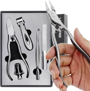 Long Handled Toenail Clippers for Seniors Thick Nails, Ultra Sharp Toe Nail Clippers for Men, Heavy Duty Stainless Steel, 5pcs Set