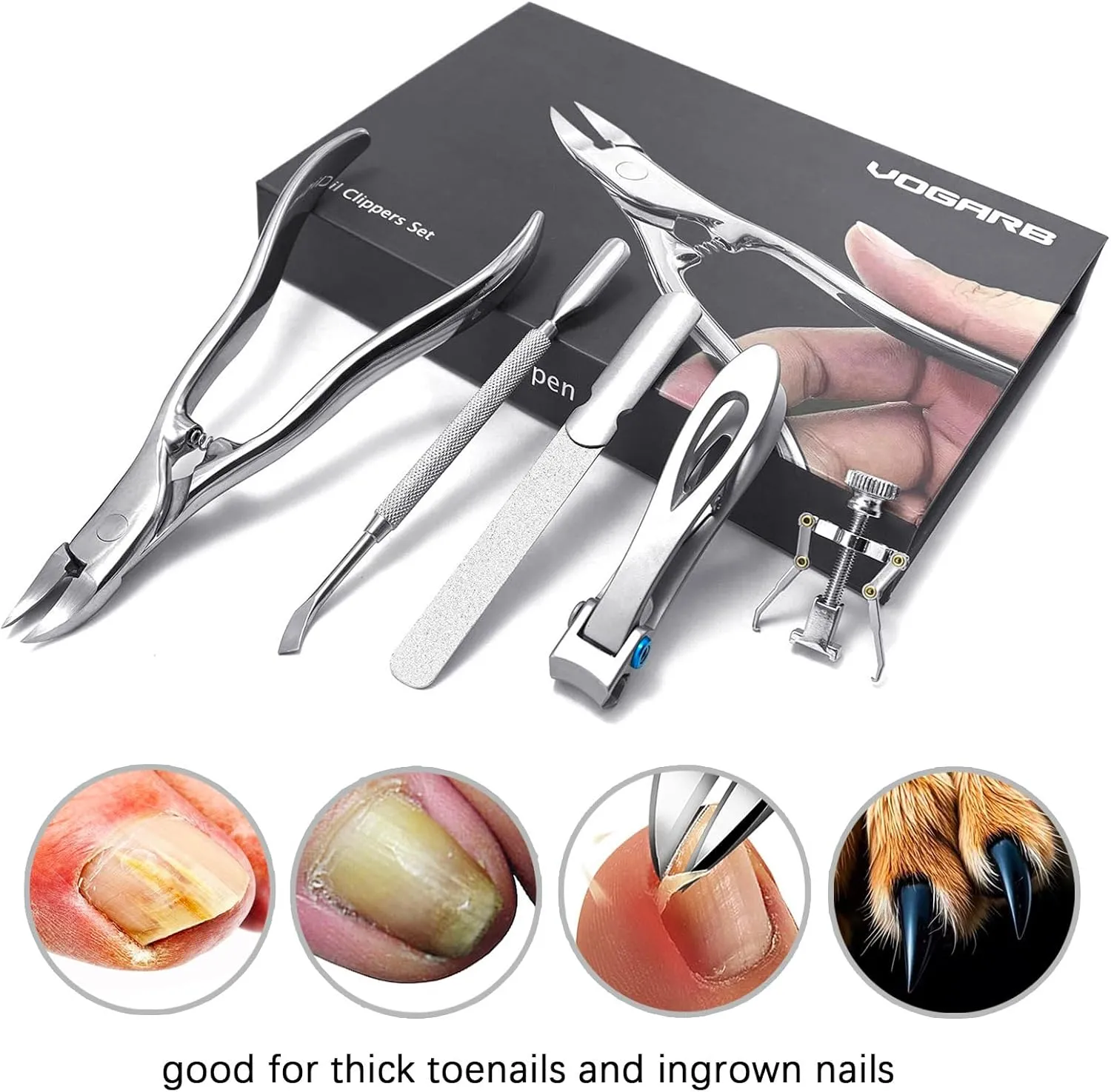 Long Handled Toenail Clippers for Seniors Thick Nails, Ultra Sharp Toe Nail Clippers for Men, Heavy Duty Stainless Steel, 5pcs Set