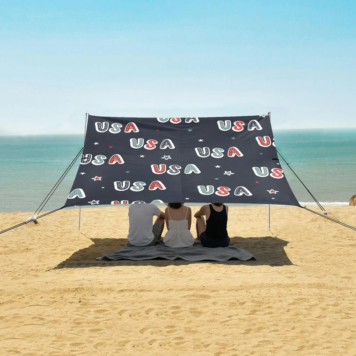 Lovely Patriotic Seamless Pattern Beach Camping Tent Sun Shelter for Whole Family, Beach Shade Canopy with UPF50  UV Protection,Easy Set Up and Carry,Outdoor Shade for Trips, Fishing, Backyard