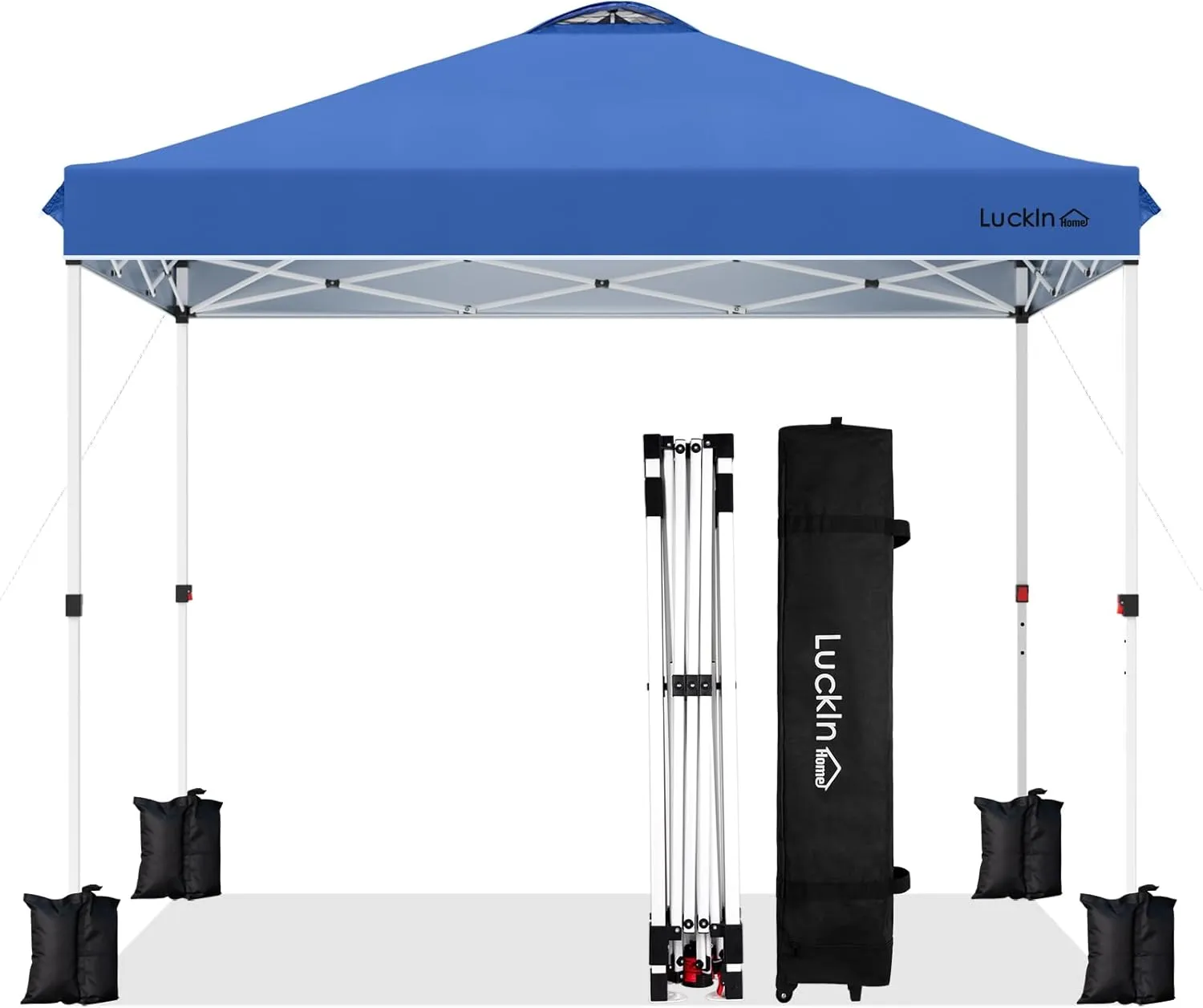 LuckIn 10x10 Heavy Duty Pop Up Canopy Tent - One-Person Setup Commercial Canopy with Wheeled Bag, 150D Silver UV Protection, 120lbs Weight Capacity (Blue)