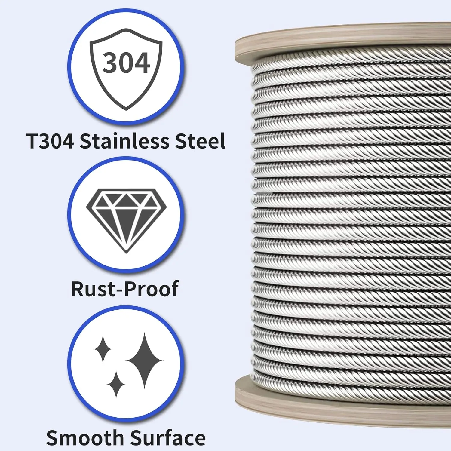 LuckIn 400ft Thickened 1/4" Stainless Steel Cable, 7x19 Strand Aircraft Cable Wire Rope for Yard Zipline, Deck Railing, 6400lbs Breaking Strength