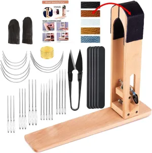 LUNARM Stitching Pony - Leather Sewing Table Desktop Pony Horse Clamp with Big Eyes Sewing Needles Instruction Nail Files Replaceable Patch for DIY Leather Hand Stitching