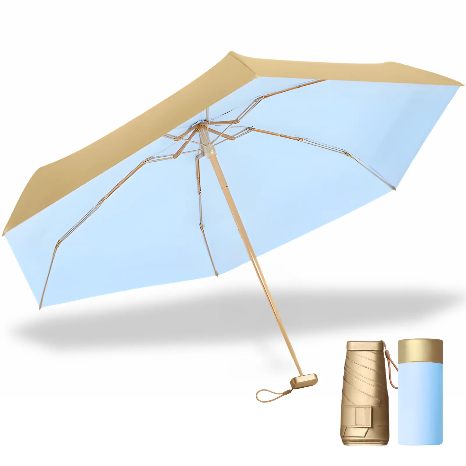 Luxe Gold Pocket Mini Umbrella 6-Rib Golden Frame UPF50 
