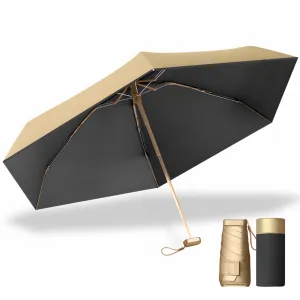Luxe Gold Pocket Mini Umbrella 6-Rib Golden Frame UPF50 