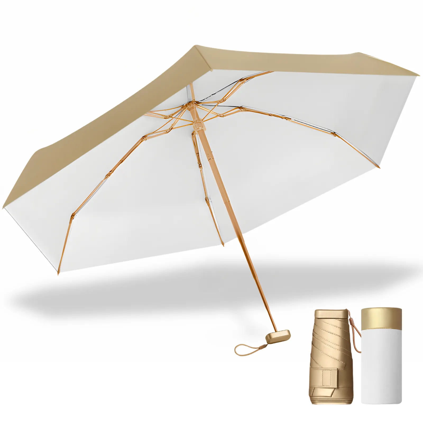 Luxe Gold Pocket Mini Umbrella 6-Rib Golden Frame UPF50 