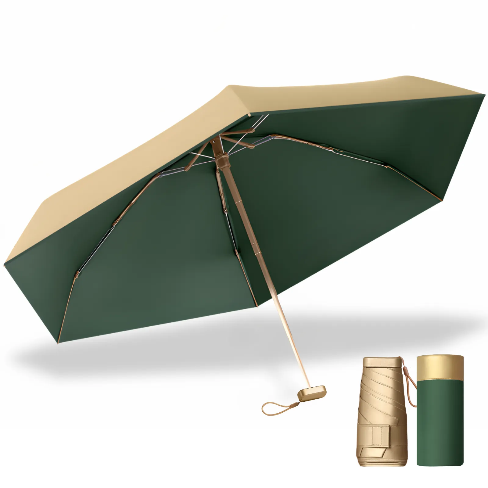 Luxe Gold Pocket Mini Umbrella 6-Rib Golden Frame UPF50 