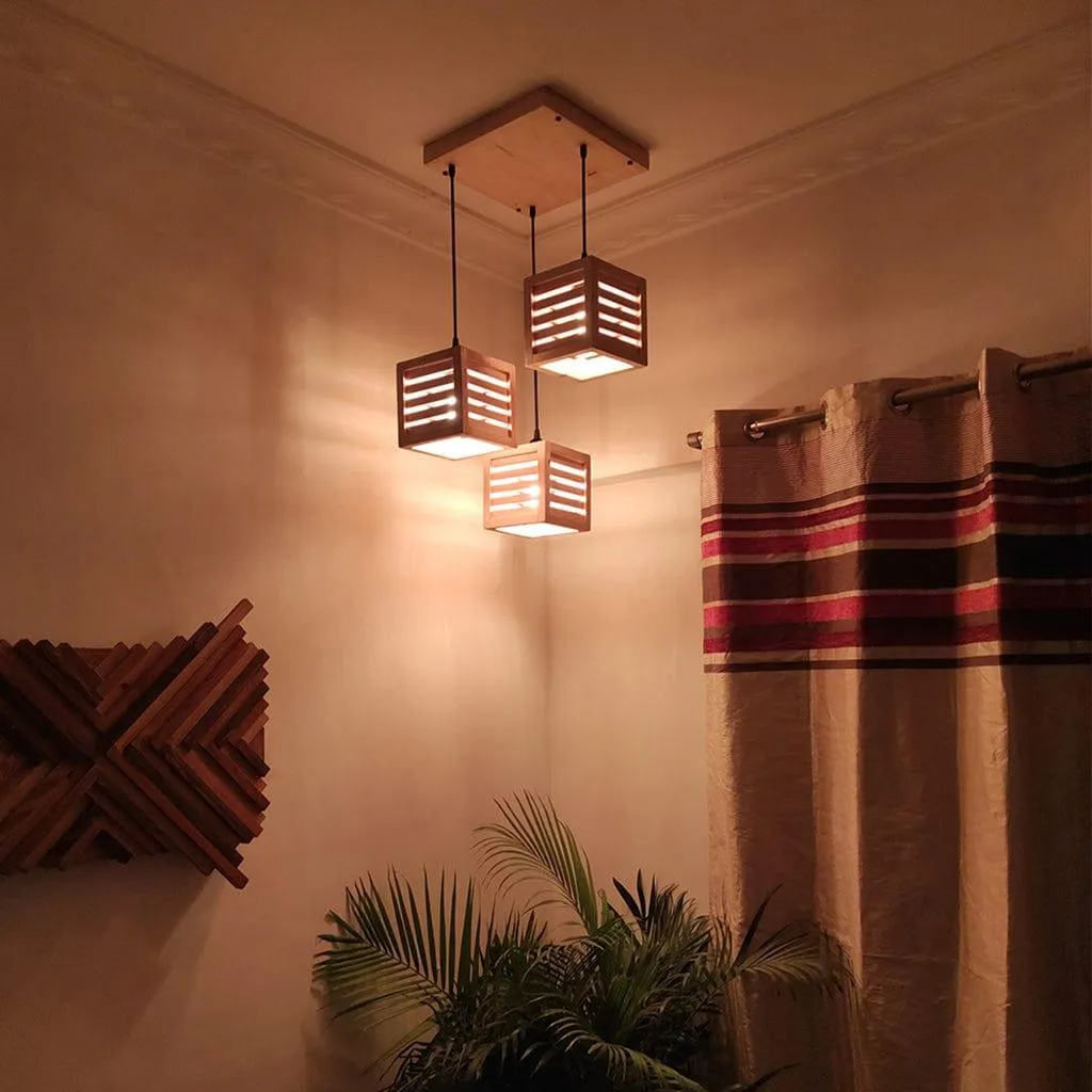 Lyon Beige Wooden Cluster Hanging Lamp (BULB NOT INCLUDED)