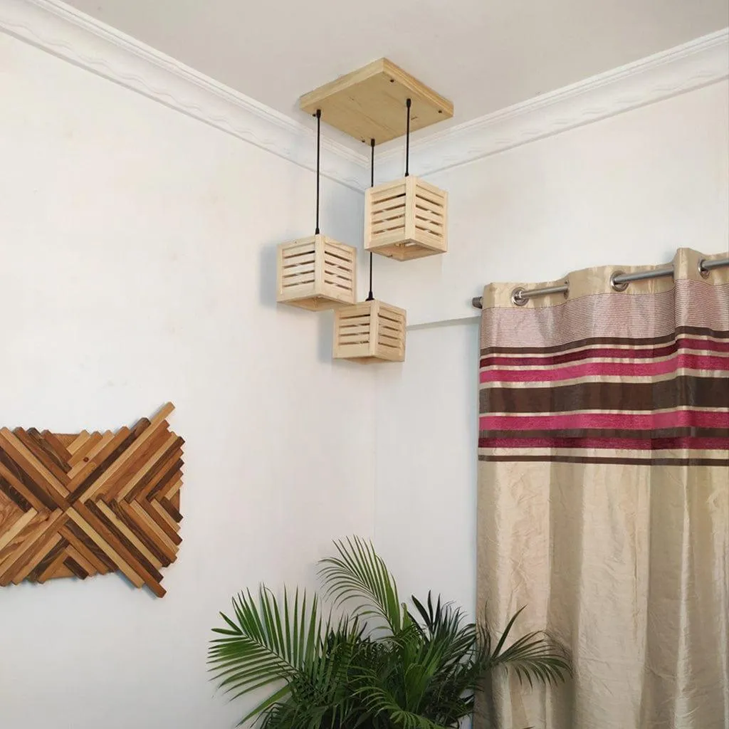 Lyon Beige Wooden Cluster Hanging Lamp (BULB NOT INCLUDED)
